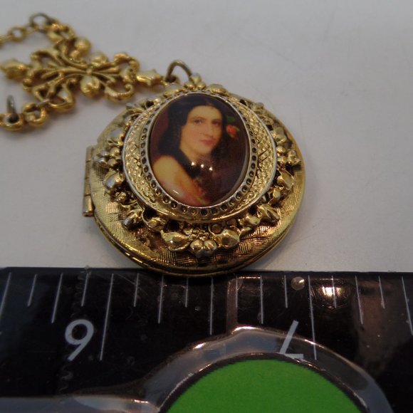 Unbranded  Goldtone Multi Strand (2) Necklace with Locket With Lady Portrait 20" - Picture 13 of 13